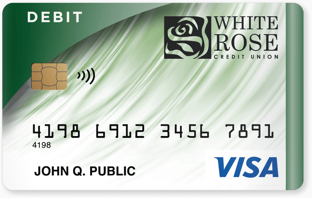 An image of a White Rose Credit Union Visa debit card.